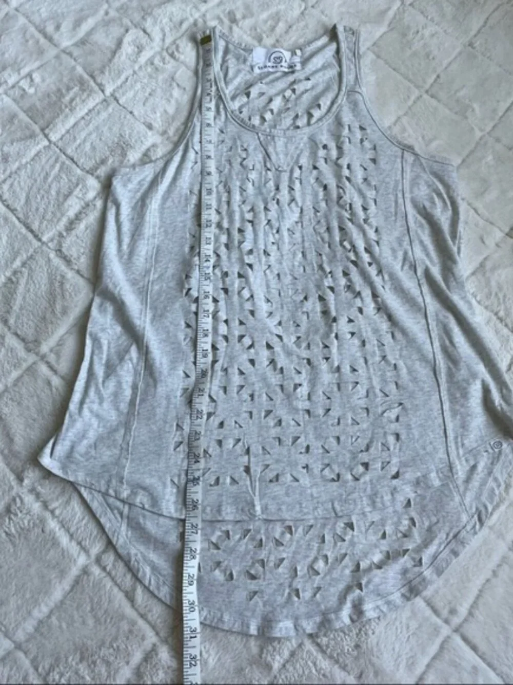 Sloane Rouge | Gray Cream Lasercut Blouse | Size Medium